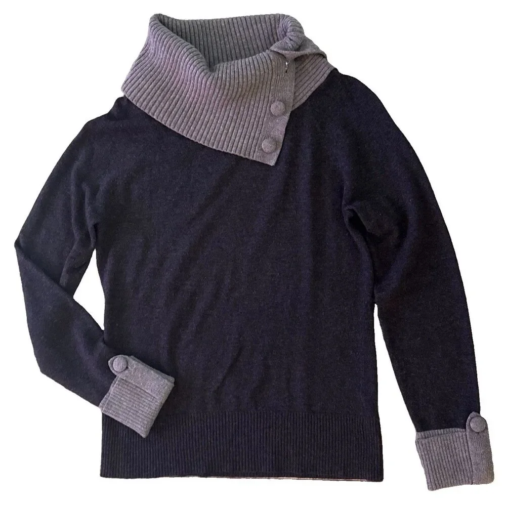Banana Republic Luxury Cashmere Wool Sweater Size M Gray Taupe Button Cowl Neck